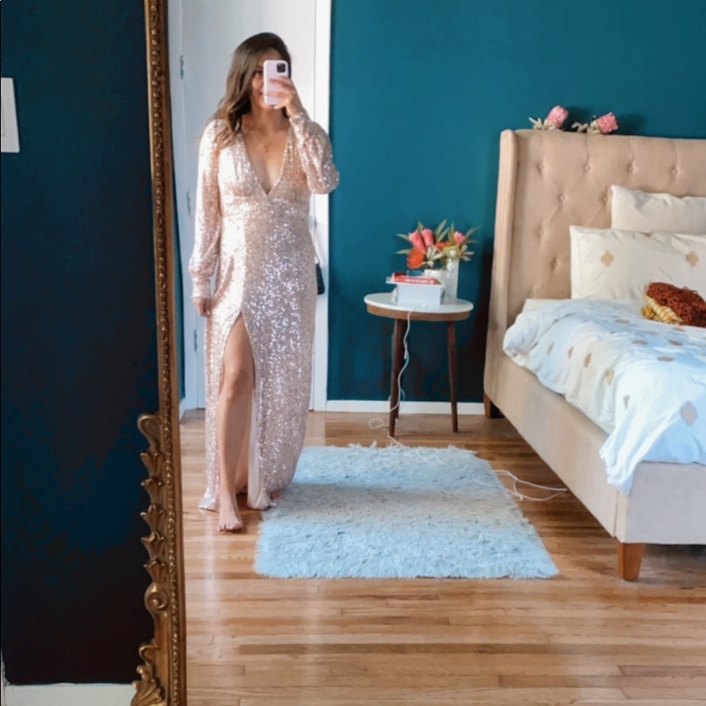 rose gold sequin gown